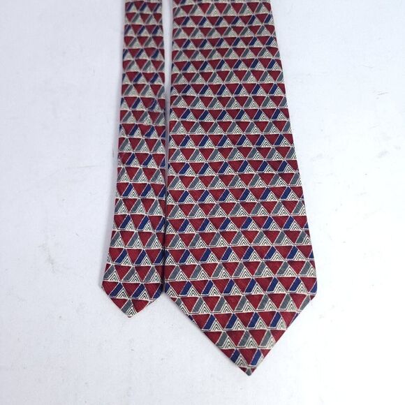 Christian Dior Red Blue Tie Necktie 100% Silk Geometric Printed Tie - Picture 2 of 7